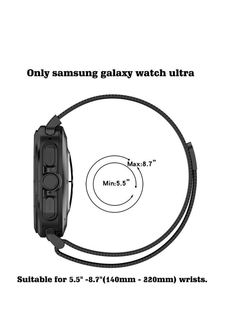 Generic - Compatible with Samsung Galaxy Watch 7 Ultra 47mm Band (2024) for Men Women Stainless Steel Magnetic Metal Milanese Loop Mesh Replacement Wristband (Black) - Image 1