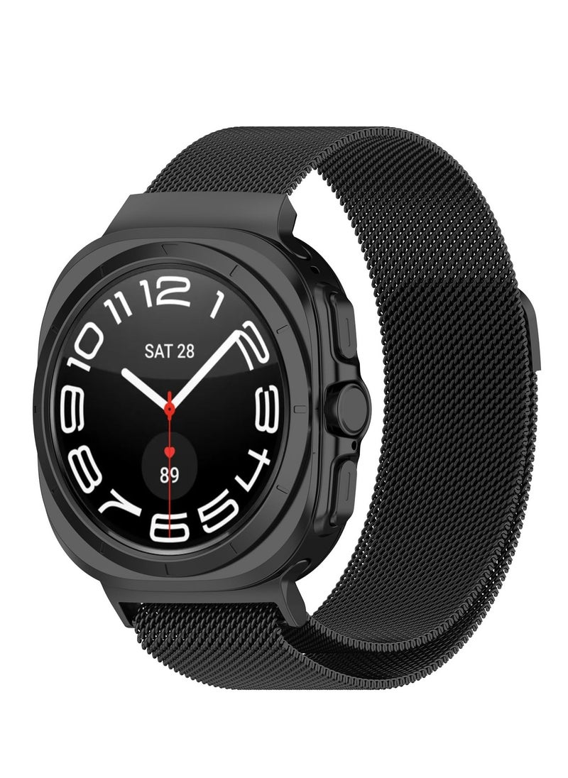 Generic - Compatible with Samsung Galaxy Watch 7 Ultra 47mm Band (2024) for Men Women Stainless Steel Magnetic Metal Milanese Loop Mesh Replacement Wristband (Black) - Image 1