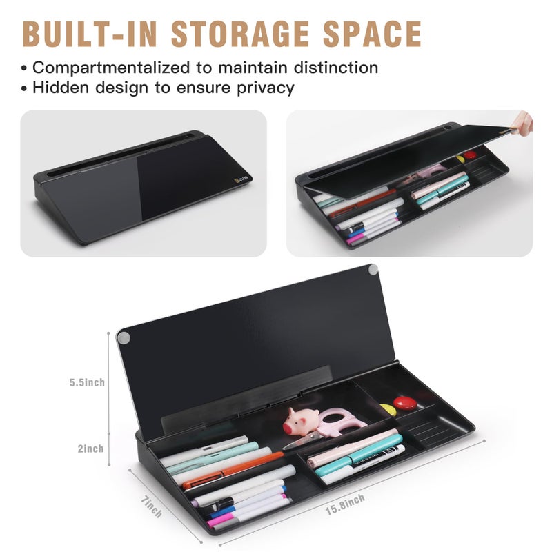 SELEAD Desktop Glass Whiteboard with Organizer, Markers, Eraser - Dry Erase Board Computer Pad Keyboard Stand with Drawer and Holder for Home, School, Office - Black - Image 5