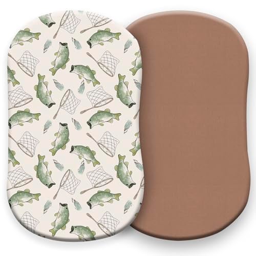Pobibaby 2 Pack Bassinet Sheets for Boys Premium Cotton Blend Baby Boy Fitted Sheet Set Soft Breathable Jersey Knit for Standard Rectangle and Oval Bassinets Boys Nursery Bedding Gone Fishing - Image 1
