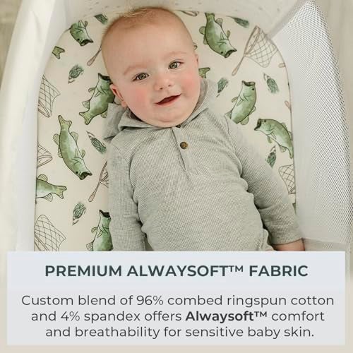 Pobibaby 2 Pack Bassinet Sheets for Boys Premium Cotton Blend Baby Boy Fitted Sheet Set Soft Breathable Jersey Knit for Standard Rectangle and Oval Bassinets Boys Nursery Bedding Gone Fishing - Image 3