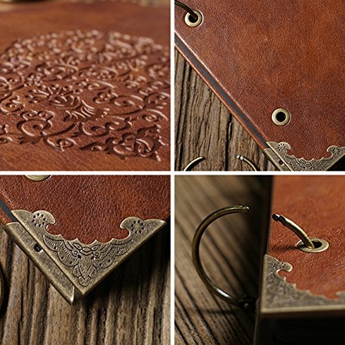 CenterZ Vintage Photo Album DIY Scrapbook - 10x10 inch 50 Pages Double Sided, PU Leather Cover Three-Ring Binder Picture Booth Albums with 6 Colors 306pcs Self Adhesive Photos Corners for Memory Keep - Image 3