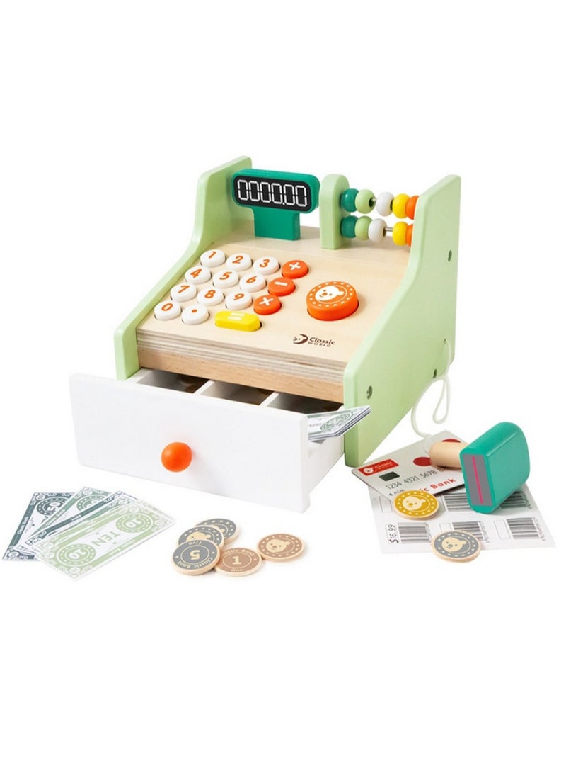 Classic World Cash Register - Wooden Pretend Play Toy for Kids, Role-Playing, Counting and Math Skills, Interactive Cash Register, Money Play, Gift for Children - Image 2