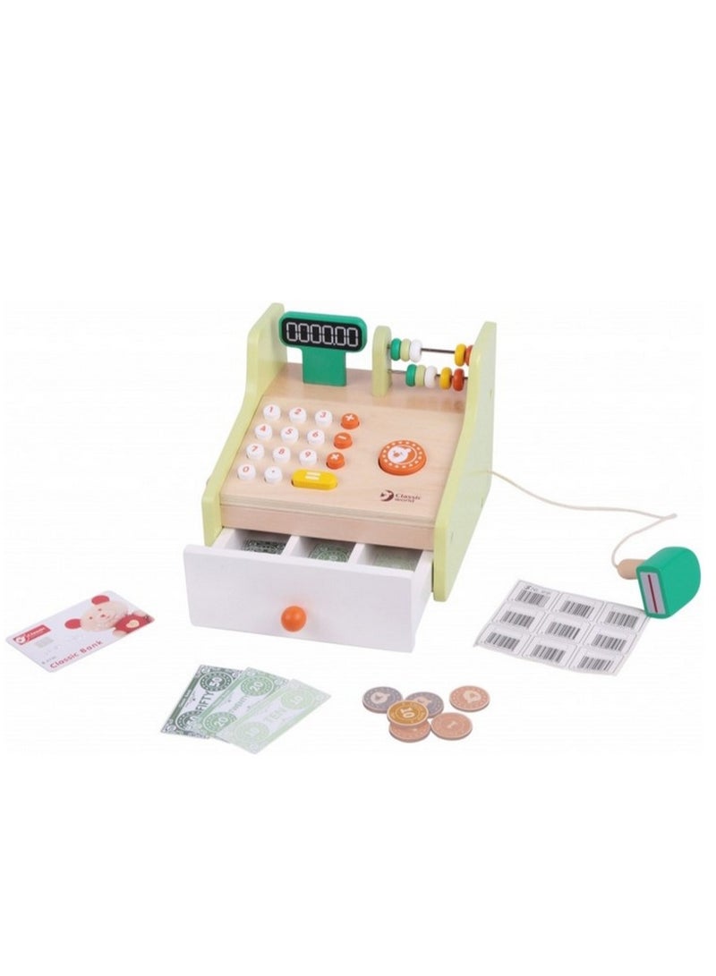 Classic World Cash Register - Wooden Pretend Play Toy for Kids, Role-Playing, Counting and Math Skills, Interactive Cash Register, Money Play, Gift for Children - Image 3