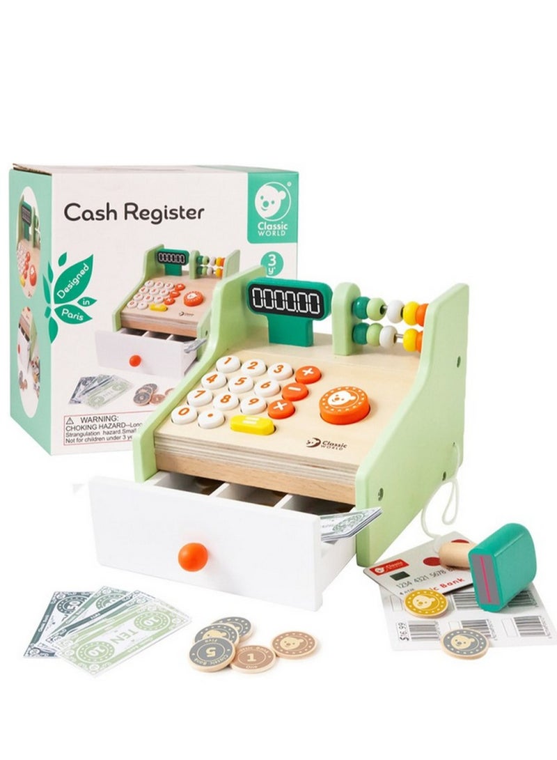 Classic World Cash Register - Wooden Pretend Play Toy for Kids, Role-Playing, Counting and Math Skills, Interactive Cash Register, Money Play, Gift for Children - Image 4