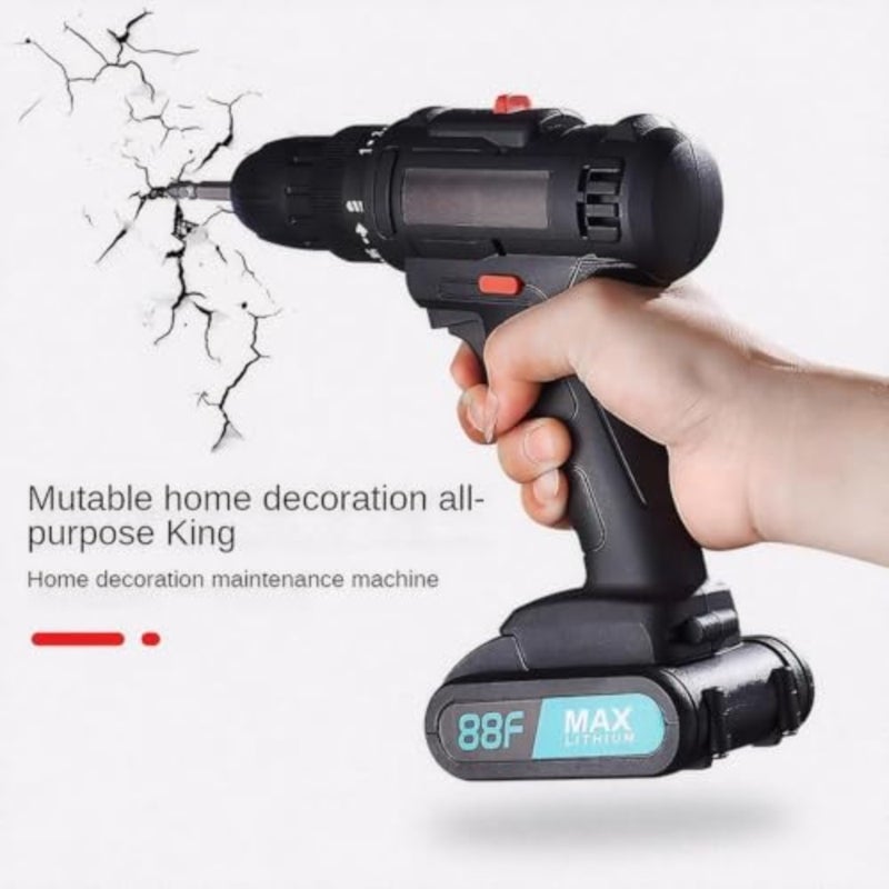 21V Cordless Drill Set Includes 2 Batteries, a charger, 28 accessories, 2 speed 25+1 torque settings, forward/reverse control, and LED lighting Suitable for Plastics, Wood, and Screws - Image 2