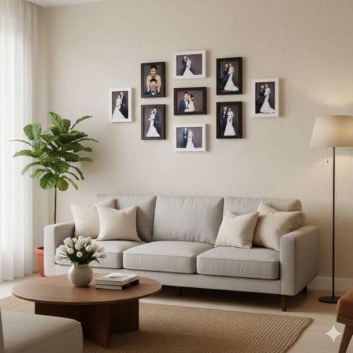 Stuthi Arts 5x7 inch Glass Photo Frames Set of 9 | Wall Photo Frame Collage for Home Decor | Black & White Mix Frames | Family Photo Gallery | Wall Hanging & Tabletop Display - Image 4