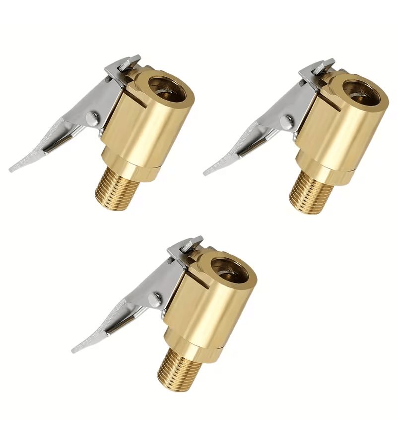 Heavy Duty Brass Tire Inflator Nozzle With Locking Mechanism 3 Pack Precision Valve Core Thread Durable Copper Build Easy To Clamp Fits Air Pumps Tire Inflators For Car Maintenance Repair Essential For Car Owners Mechanics - Image 1
