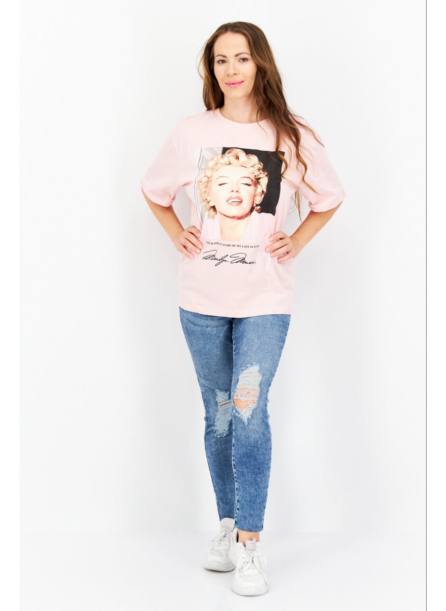 Marilyn Monroe - Women Oversize Crew Neck Short Sleeves Printed T-Shirt, Pink - Image 1