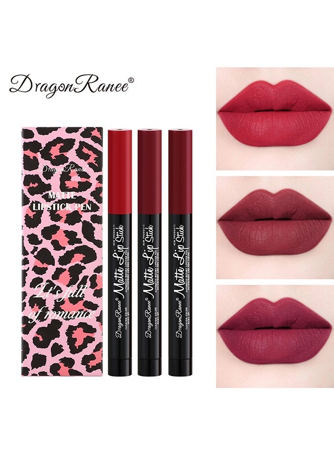 Dragon Ranee 3 Pieces Matte Lipstick Pen，Nude Matte Lipstick Set,Matte Lipstick,Matte Lip Gloss,Velvet Lipstick Matte Lip Stain,Long Lasting Waterproof Lip Gloss Lipstick for Women Makeup,#D - Image 1