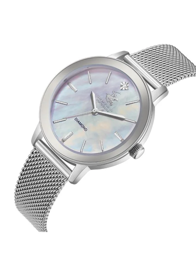 بيفرلي هيلز بولو كلوب BEVERLY HILLS POLO CLUB BP3734C.320 Women's Analog Display Watch & Mesh Strap Silver