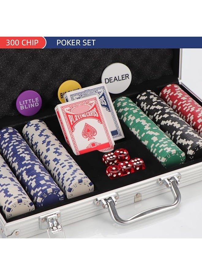 300Pcs Poker Chips Set for Texas Holdem,Blackjack, Tournaments with Aluminum Case,2 Decks of Cards, Dealer, Small Blind, Big Blind Buttons and 5 Dice,11.5 Gram - Image 2