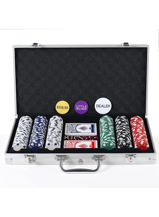 300Pcs Poker Chips Set for Texas Holdem,Blackjack, Tournaments with Aluminum Case,2 Decks of Cards, Dealer, Small Blind, Big Blind Buttons and 5 Dice,11.5 Gram - Image 1