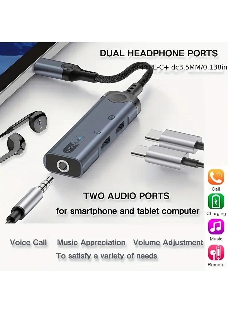 USB C To 3.5mm Headphone And Type-c Headphone And Charger Adapter,3-in-1 USB C To Aux Audio Jack And Fast Charging Dongle Cable Cord With PD 60W Fast Charging