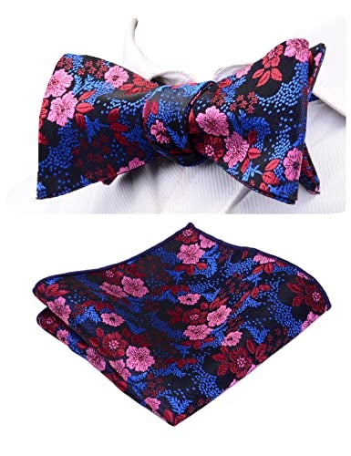 GUSLESON Mens Wedding Bowtie Floral Silk Self Tie Bow Tie & Pocket Square Set (0564-02) - Image 4