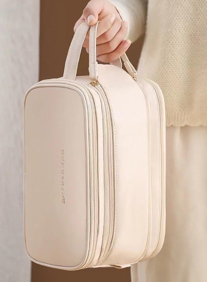 JCB CHIC حقيبة تجميل بسعة كبيرة للسفر، حقيبة أدوات تجميل جلدية PU بسحاب لأدوات التجميل، فرشاة المكياج، حقيبة تنظيم مكياج محمولة مقاومة للماء للاستخدام في السفر والمنزل - Image 3