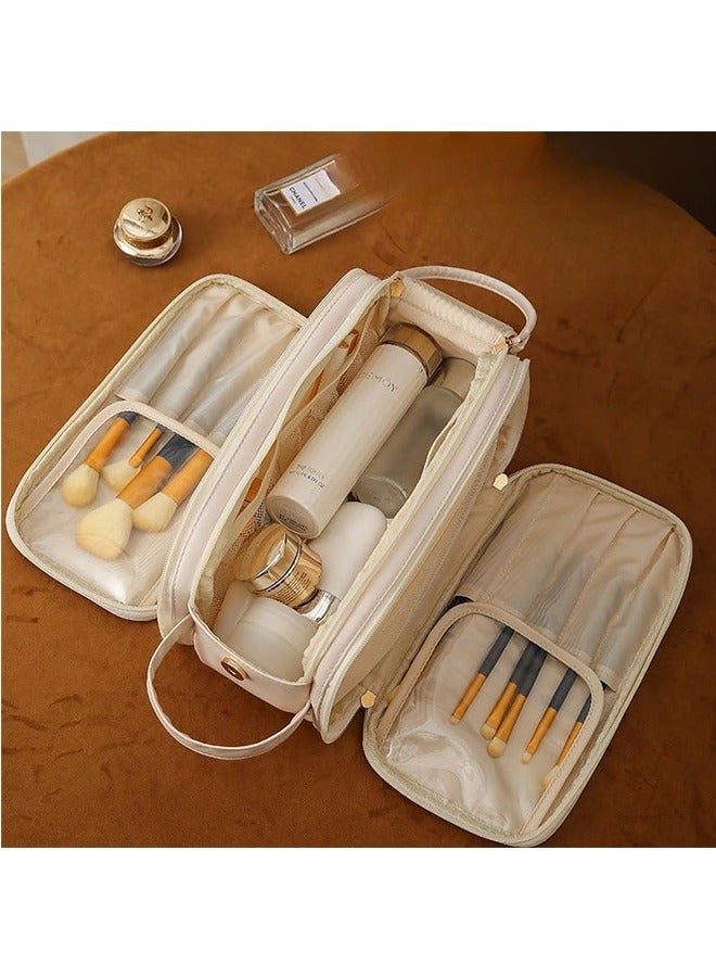 JCB CHIC حقيبة تجميل بسعة كبيرة للسفر، حقيبة أدوات تجميل جلدية PU بسحاب لأدوات التجميل، فرشاة المكياج، حقيبة تنظيم مكياج محمولة مقاومة للماء للاستخدام في السفر والمنزل - Image 4