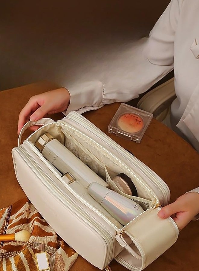 JCB CHIC حقيبة تجميل بسعة كبيرة للسفر، حقيبة أدوات تجميل جلدية PU بسحاب لأدوات التجميل، فرشاة المكياج، حقيبة تنظيم مكياج محمولة مقاومة للماء للاستخدام في السفر والمنزل - Image 5