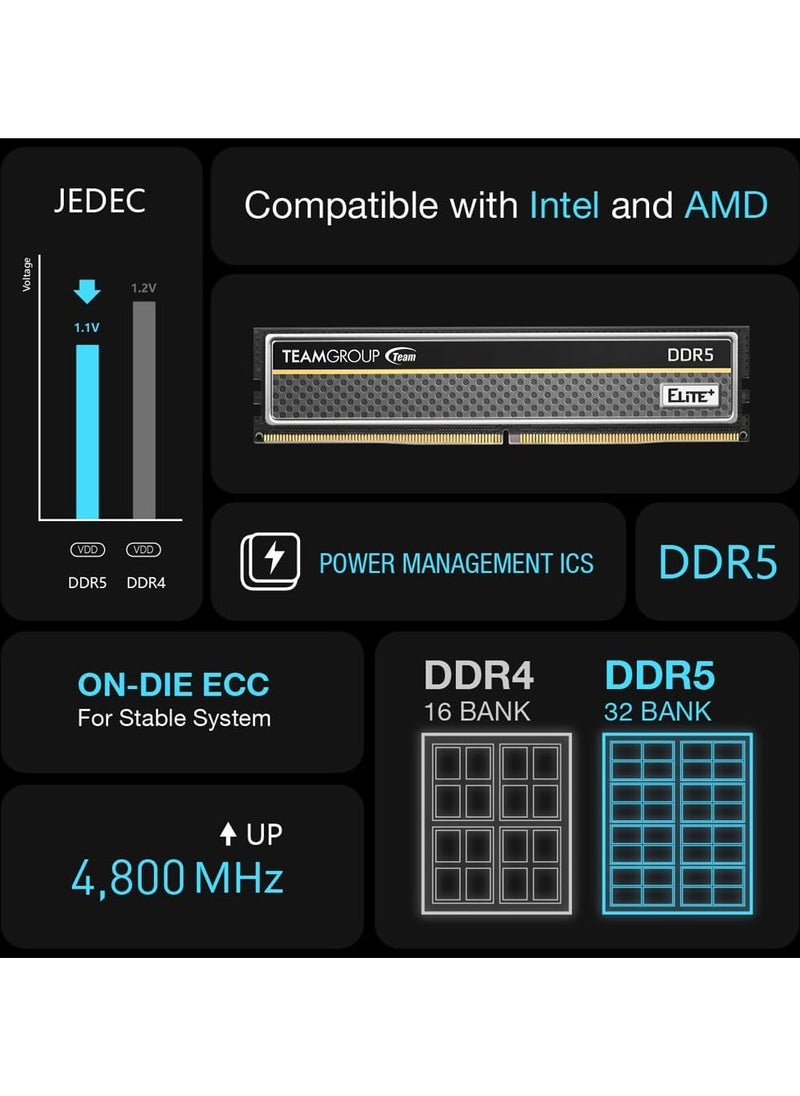 ذاكرة رام DDR5 ايليت بلس من تيم جروب، 16 جيجابايت، 6000 ميجاهرتز