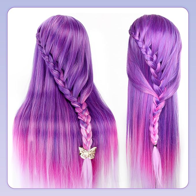 Neverland Beauty 26 Colorful Long Hair Training Head Model Hairdressing Clamp Stand Dummy Practice Mannequin with Table Clamp Dreamy Purple