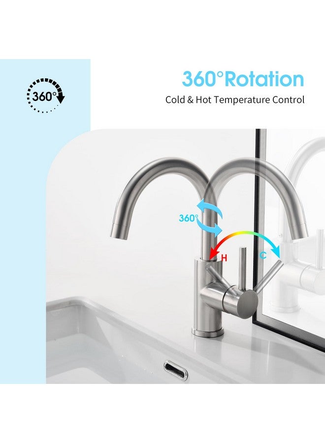 CREA Bar Sink Faucet, Bathroom Kitchen Faucet Brushed Nickel Pre Wet Small Mini Kitchen Bath Utility Marine Faucet Single Hole Stainless Steel Farmhouse Vanity Lavatory Faucets Outdoor - Image 2