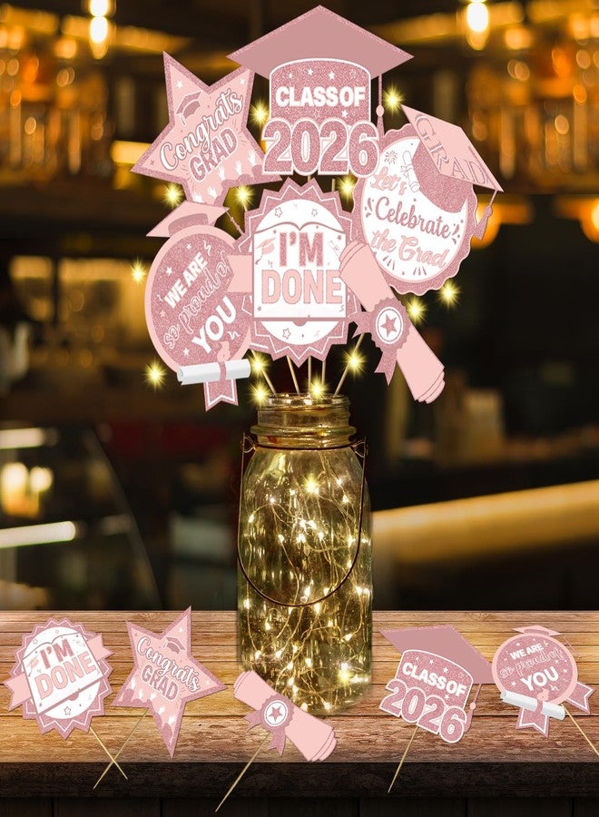 Yavxzvbw 2026 Graduation Centerpieces for Tables: 36Pcs Pink White Graduation Party Centerpieces with Lights Graduation Decorations Class of 2026 Graduation Table Decorations 2026 Graduation Party Decorations - Image 2