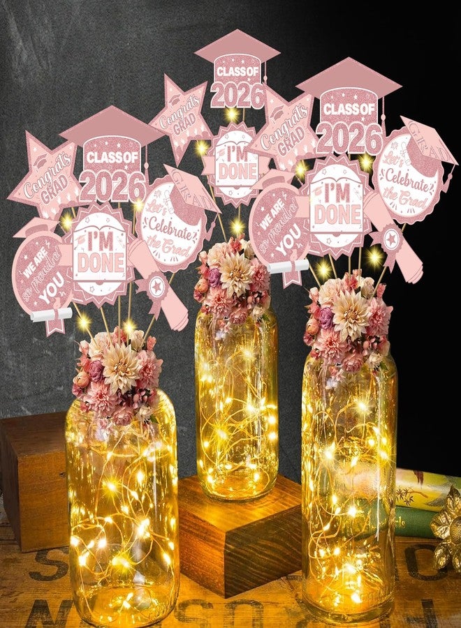 Yavxzvbw 2026 Graduation Centerpieces for Tables: 36Pcs Pink White Graduation Party Centerpieces with Lights Graduation Decorations Class of 2026 Graduation Table Decorations 2026 Graduation Party Decorations - Image 1