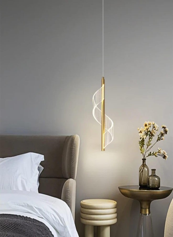 Glowave™ Royal LED Spiral Shape Classic Gold Finish Acrylic Bedside Pendant Hanging Light Ceiling Lamp Light Fixture - Tricolour | Warm White, White, Natural White | (D-303) - Image 3