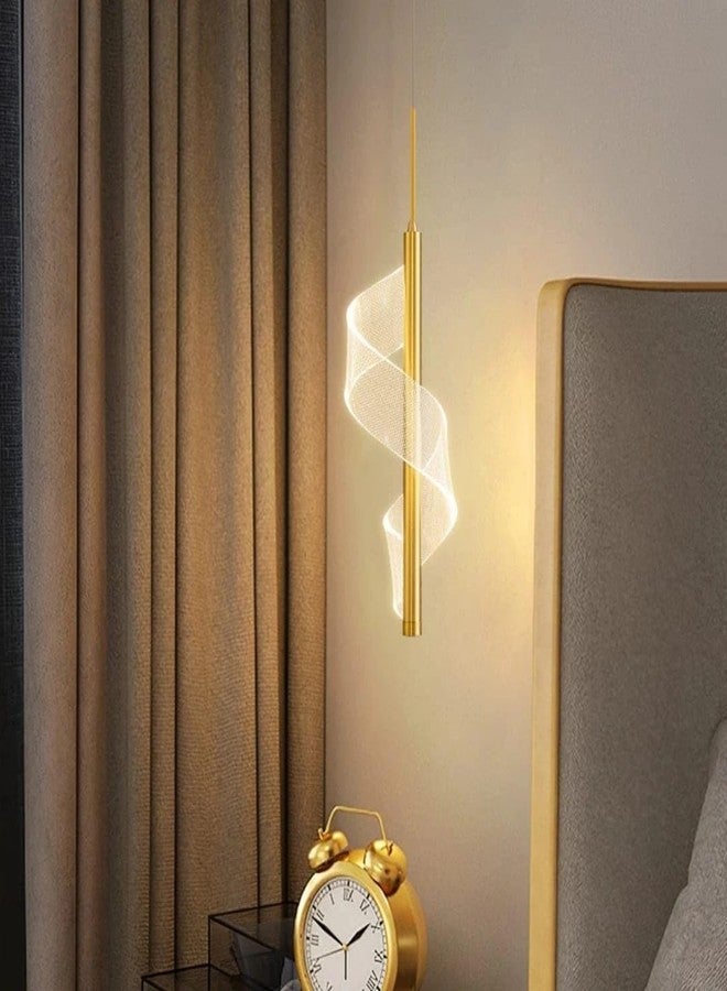 Glowave™ Royal LED Spiral Shape Classic Gold Finish Acrylic Bedside Pendant Hanging Light Ceiling Lamp Light Fixture - Tricolour | Warm White, White, Natural White | (D-303) - Image 1