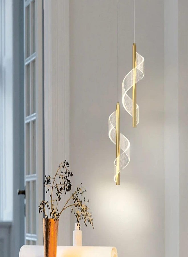 Glowave™ Royal LED Spiral Shape Classic Gold Finish Acrylic Bedside Pendant Hanging Light Ceiling Lamp Light Fixture - Tricolour | Warm White, White, Natural White | (D-303) - Image 2