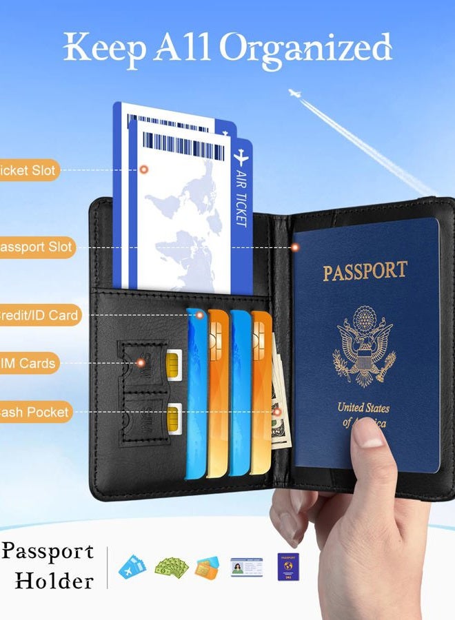 Slohif Initial Passport Holder Cover Wallet Case for Travel Women - Leather Letter Passport Book Family Multiple Personalized Organizer Card Slots Protector Sleeve Essentials Slim Carrier A Black - Image 3