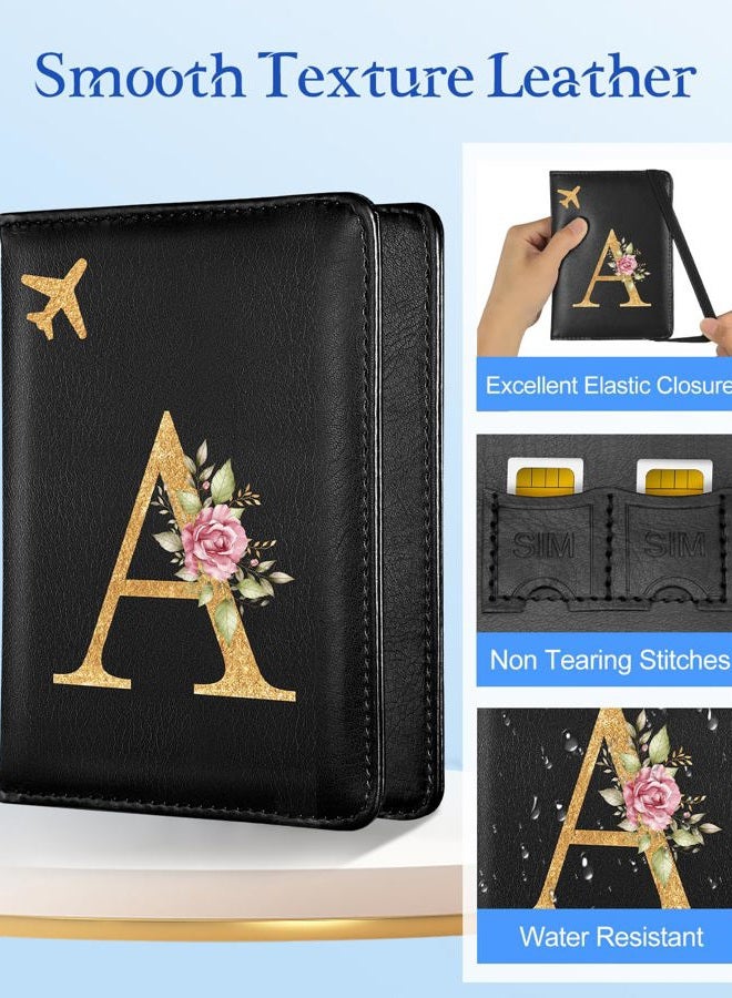 Slohif Initial Passport Holder Cover Wallet Case for Travel Women - Leather Letter Passport Book Family Multiple Personalized Organizer Card Slots Protector Sleeve Essentials Slim Carrier A Black - Image 4