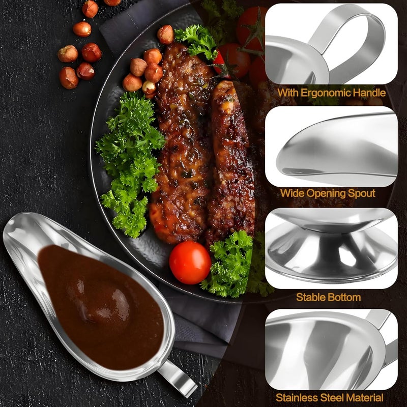 Seuqhck 2 Pack 10 Oz Gravy Boat with Handle, Stainless Steel Gravy Sauce Boat Bowl for Dining, Holiday Meals, Parties, Salad Dressing, Thanksgiving, Christmas - Image 3