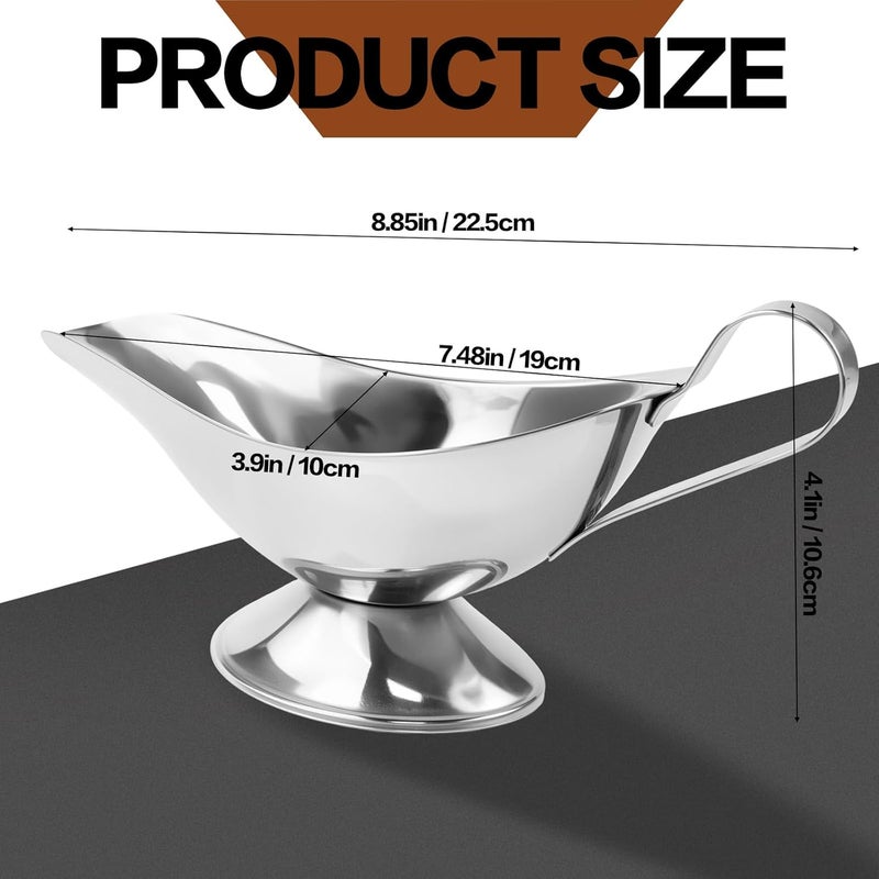 Seuqhck 2 Pack 10 Oz Gravy Boat with Handle, Stainless Steel Gravy Sauce Boat Bowl for Dining, Holiday Meals, Parties, Salad Dressing, Thanksgiving, Christmas - Image 2