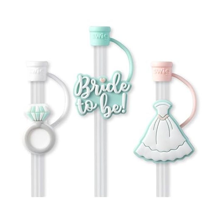 Swig Life Swig Straw Toppers Set, 3 Reusable Straws with 3 Silicone Covers, Cover Cap with Customizable Length, Compatible with 40oz Tumblers, Bride Gifts, Bachelorette Gifts, Party Favors (Bride to Be) - Image 1