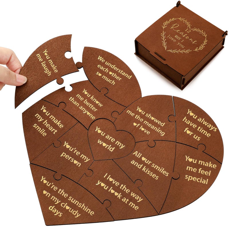 Seenelling Reasons Why I Love You Gift for Him Her, Valentine Romantic Heart Puzzle Box,12 Reasons Heart Puzzle for Girlfriend Boyfriend Wife Husband, I Love You Mom, Relationship Gifts Ideas - Image 1