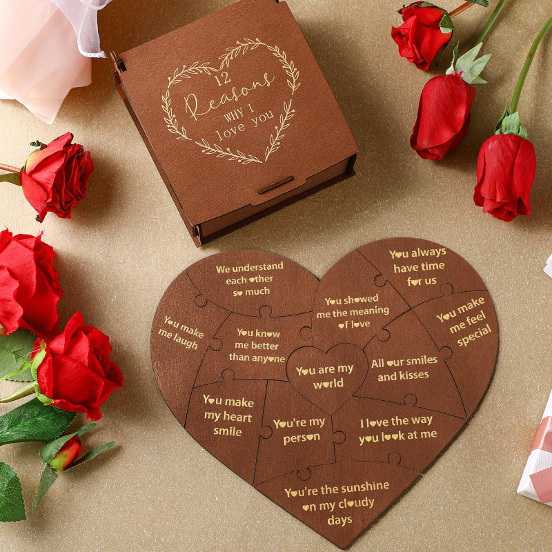 Seenelling Reasons Why I Love You Gift for Him Her, Valentine Romantic Heart Puzzle Box,12 Reasons Heart Puzzle for Girlfriend Boyfriend Wife Husband, I Love You Mom, Relationship Gifts Ideas - Image 3