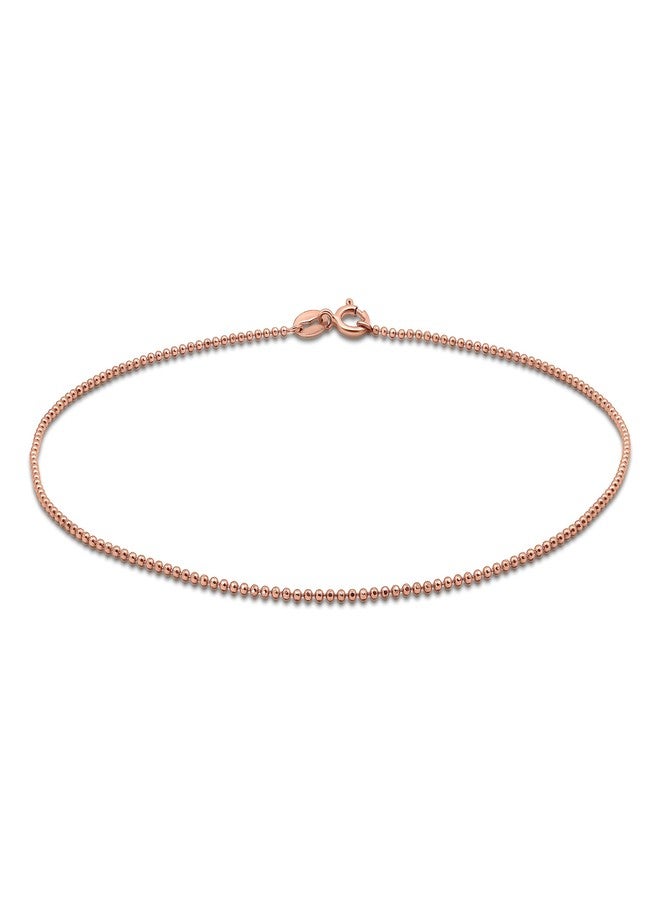 SEA OF ICE Rose Gold Flashed Sterling Silver 1mm Diamond-Cut Round Ball Chain Bead Anklet for Women, Size 11 inch. - Image 1