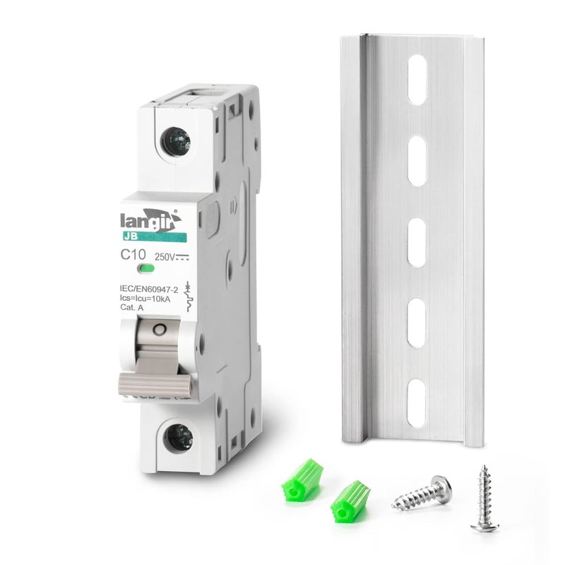 LANGIR DC 10A Circuit Breaker, 1 Pole DIN Rail Mount, 250V Solar PV Disconnect Switch, Overcurrent Protection for Battery, Home, RV, and Industrial Electrical Systems - Image 1