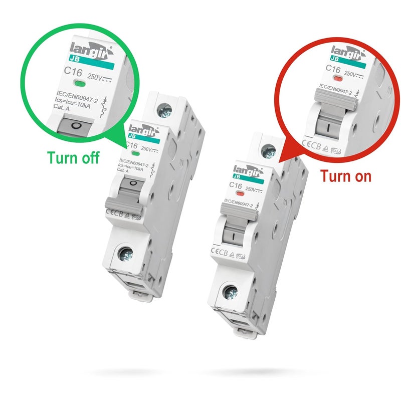 LANGIR DC 10A Circuit Breaker, 1 Pole DIN Rail Mount, 250V Solar PV Disconnect Switch, Overcurrent Protection for Battery, Home, RV, and Industrial Electrical Systems - Image 3