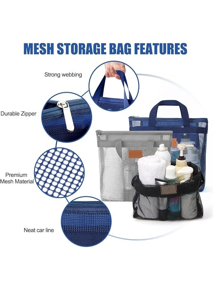 3 Pcs Portable Mesh Shower Caddy Tote, Quick Dry Tote Bag Mesh Beach Bags for Women, Hanging Toiletry and Bath Organizer for Travel Swimming Sports Gym Camp Shopping College Dorms  - Image 2
