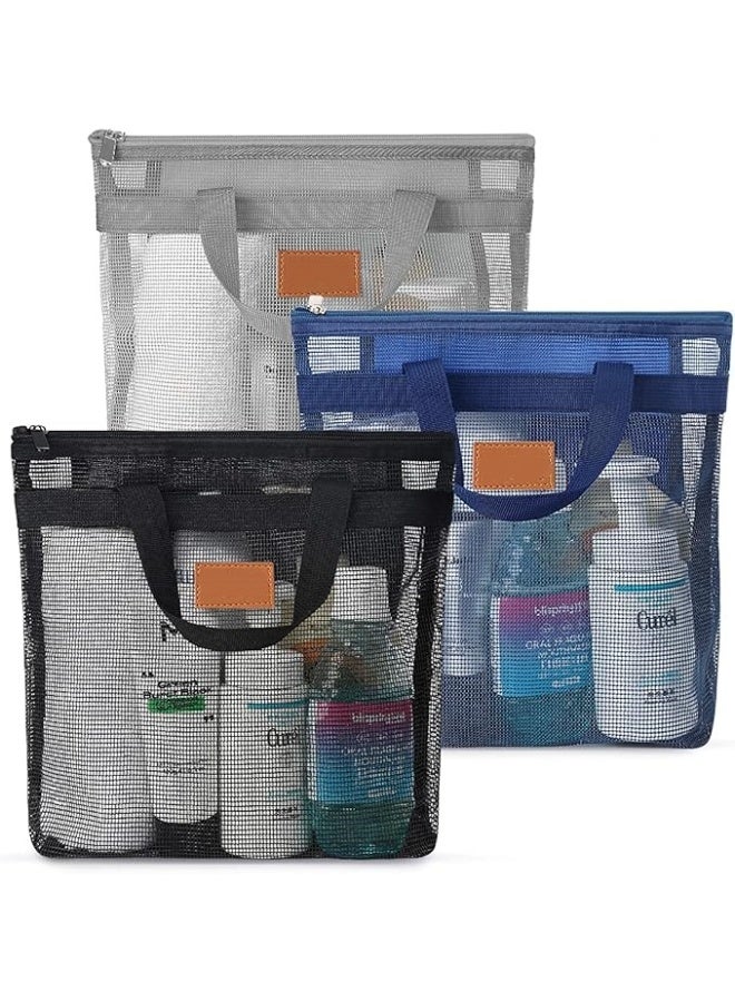 3 Pcs Portable Mesh Shower Caddy Tote, Quick Dry Tote Bag Mesh Beach Bags for Women, Hanging Toiletry and Bath Organizer for Travel Swimming Sports Gym Camp Shopping College Dorms  - Image 1