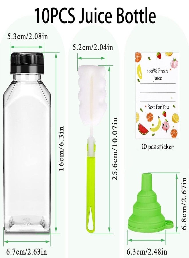 Sonfon Plastic Juice Bottles with Caps 10pcs 12oz, Reusable Juice Containers with Tamper Proof Lids Black, Clear Bottles for Juicing, Milk, Smoothie Bottle, Drinking with 10Pcs Labels & Bottle Brush - Image 2