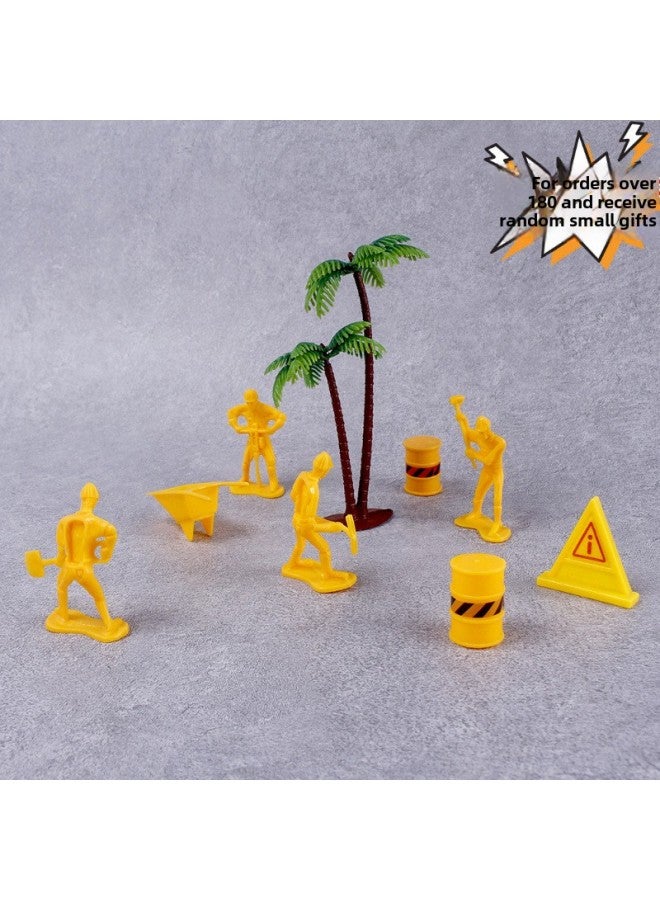 Plastic Brick Removal Worker Road Administration Worker Set Roadblock 8-piece Set DIY Engineering Car Cake Accessories Construction Team-Color:Driller 8-piece Set  - Image 2