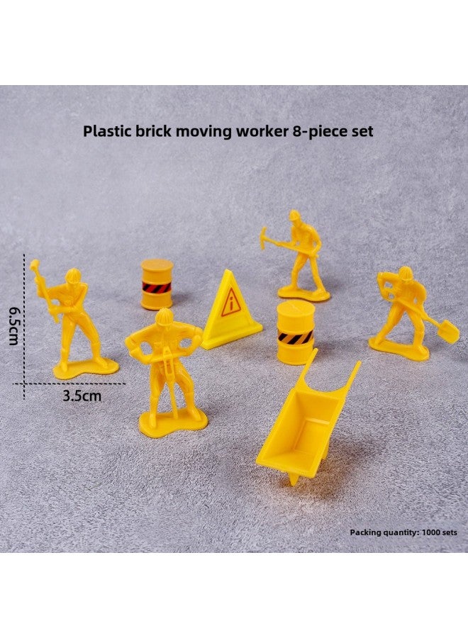 Plastic Brick Removal Worker Road Administration Worker Set Roadblock 8-piece Set DIY Engineering Car Cake Accessories Construction Team-Color:Driller 8-piece Set  - Image 1