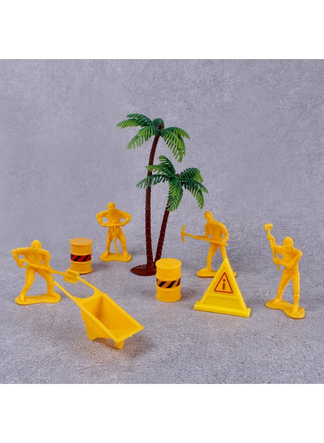 Plastic Brick Removal Worker Road Administration Worker Set Roadblock 8-piece Set DIY Engineering Car Cake Accessories Construction Team-Color:Driller 8-piece Set  - Image 3