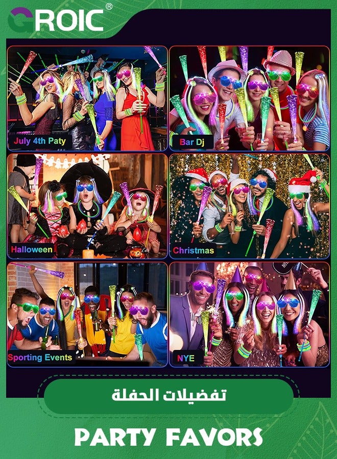 GROIC 126 PCS Glow in the Dark Party Supplies, 8 PCS Glow Fiber Optic Wands, 8 PCS LED Glasses, 100 PCS Glow Sticks and 10 PCS LED Hair Clips Fiber Optic for Glow Party, Wedding, Concert, Birthday - Image 4