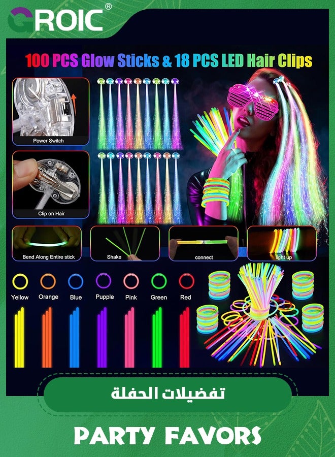 GROIC 126 PCS Glow in the Dark Party Supplies, 8 PCS Glow Fiber Optic Wands, 8 PCS LED Glasses, 100 PCS Glow Sticks and 10 PCS LED Hair Clips Fiber Optic for Glow Party, Wedding, Concert, Birthday - Image 5