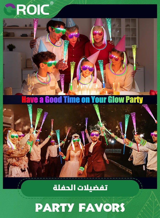 GROIC 126 PCS Glow in the Dark Party Supplies, 8 PCS Glow Fiber Optic Wands, 8 PCS LED Glasses, 100 PCS Glow Sticks and 10 PCS LED Hair Clips Fiber Optic for Glow Party, Wedding, Concert, Birthday - Image 2