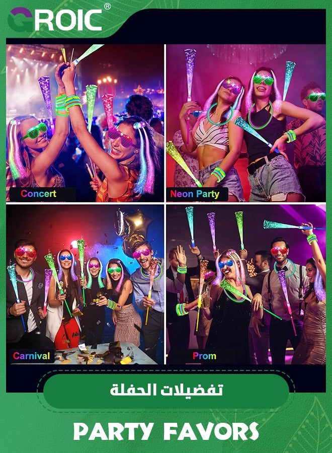 GROIC 126 PCS Glow in the Dark Party Supplies, 8 PCS Glow Fiber Optic Wands, 8 PCS LED Glasses, 100 PCS Glow Sticks and 10 PCS LED Hair Clips Fiber Optic for Glow Party, Wedding, Concert, Birthday - Image 3